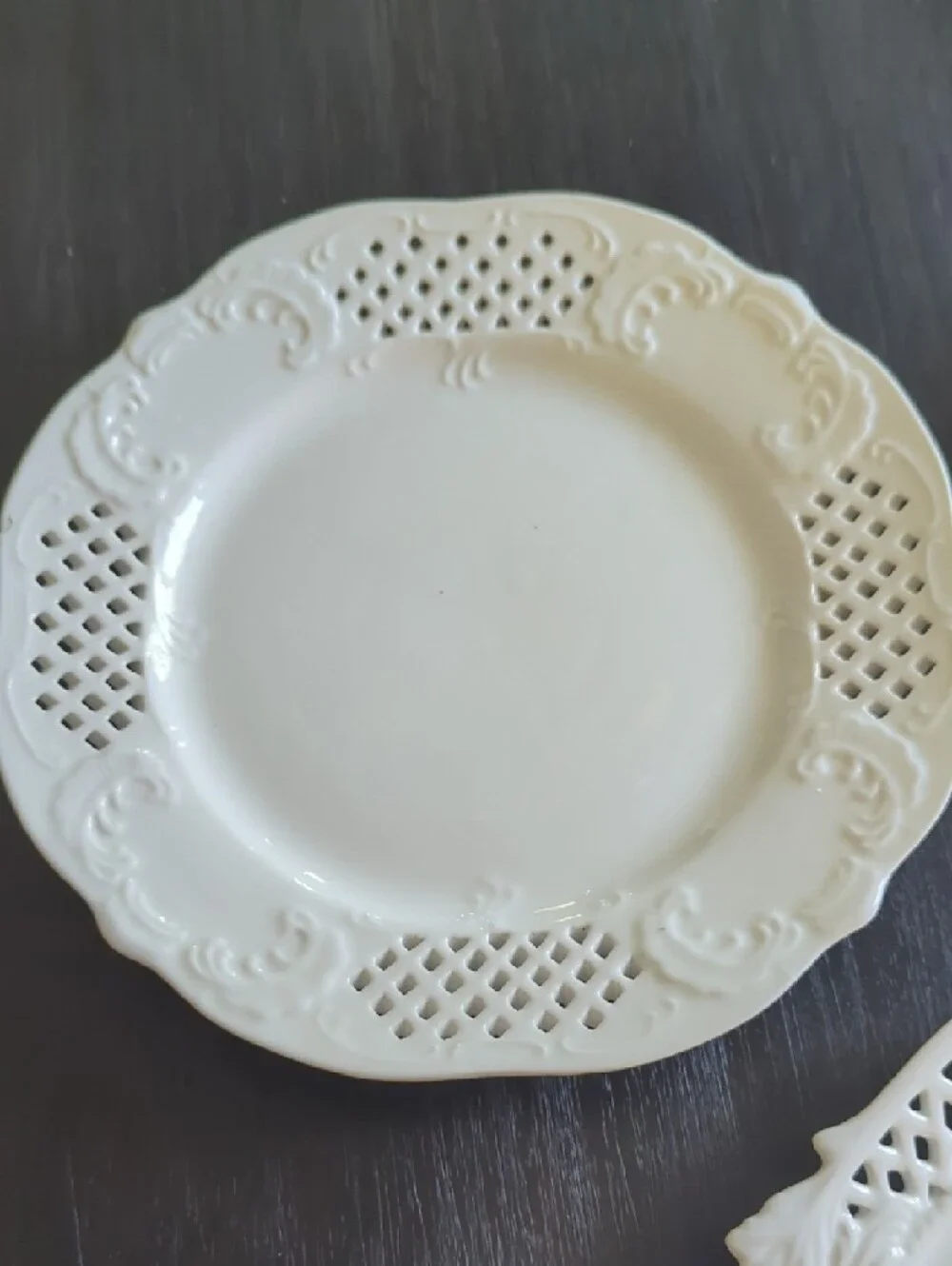 Set Of Three White Ceramic Lattice Plates